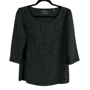 Maison Scotch Classic Star Patterned 3/4  Sleeve Blouse Size 2 Medium Black